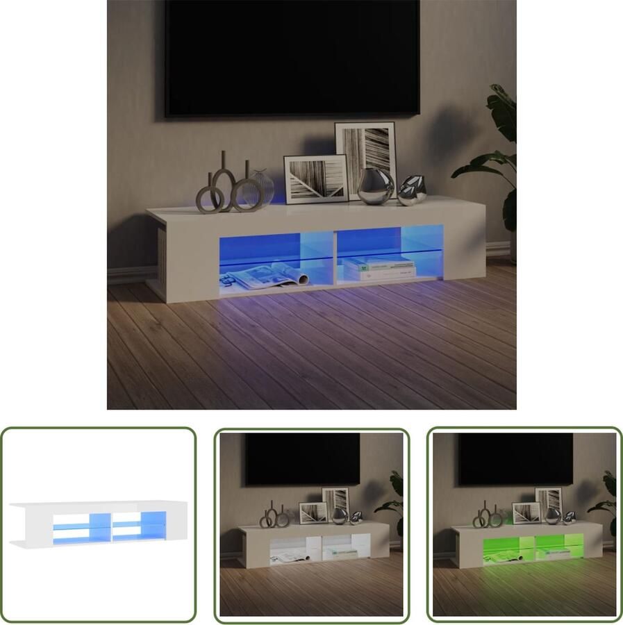 The Living Store TV-meubel Hifi 135 x 39 x 30 cm Hoogglans wit RGB LED-verlichting Montage vereist Tv-meubel Led-verlichting Houten Tv-meubel Modern Tv-meubel White Furniture - Foto 2