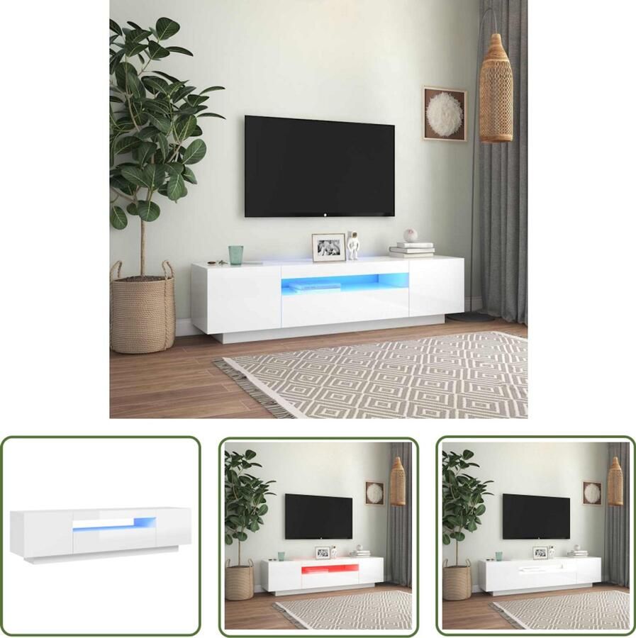 The Living Store Hifi-tv-meubel 160 x 35 x 40 cm Hoogglans wit Met RGB LED-verlichting TV-meubel Led-verlichting Hoogglans Wit Houten Tv-meubel Salontafel