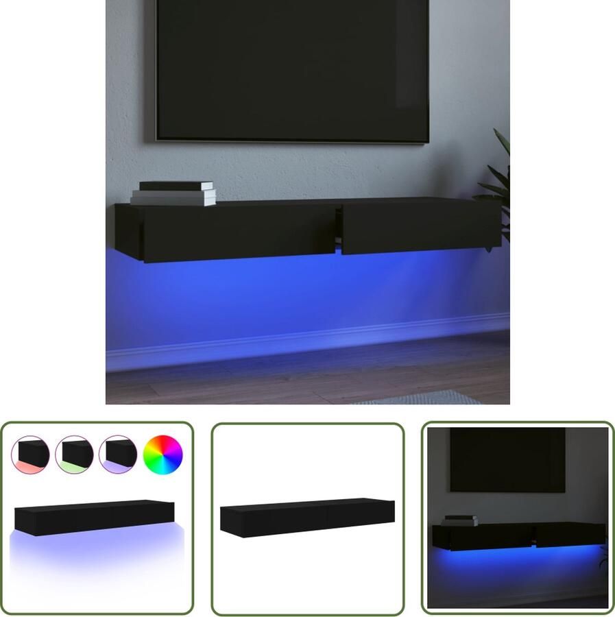 The Living Store TV-meubel LED-verlichting zwart 120 x 35 x 15.5 cm (L x B x H) bewerkt hout Tv Meubel Led Verlichting Zwarte Tv Kast Houten Tv Stand Opbergruimte