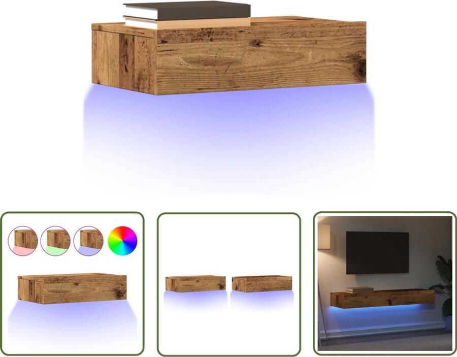 The Living Store vidaXL Led-verlichting Tv-meubel Tv-meubels met LED-verlichting 2 st 60x35x15 5 cm oud hout Houten Tv-meubel Salontafel Opbergruimte