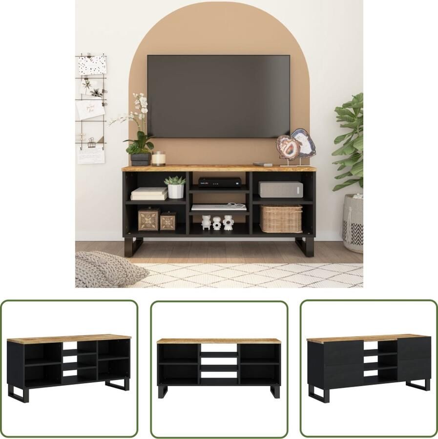 The Living Store Tv-meubel Mangohout 100 x 33 x 46 cm Massief mangohouten mediakast met opbergruimte en stabiele poten Tv-meubel Mango Wood Houten Tv Kast Salontafel Living Room Furniture - Foto 2