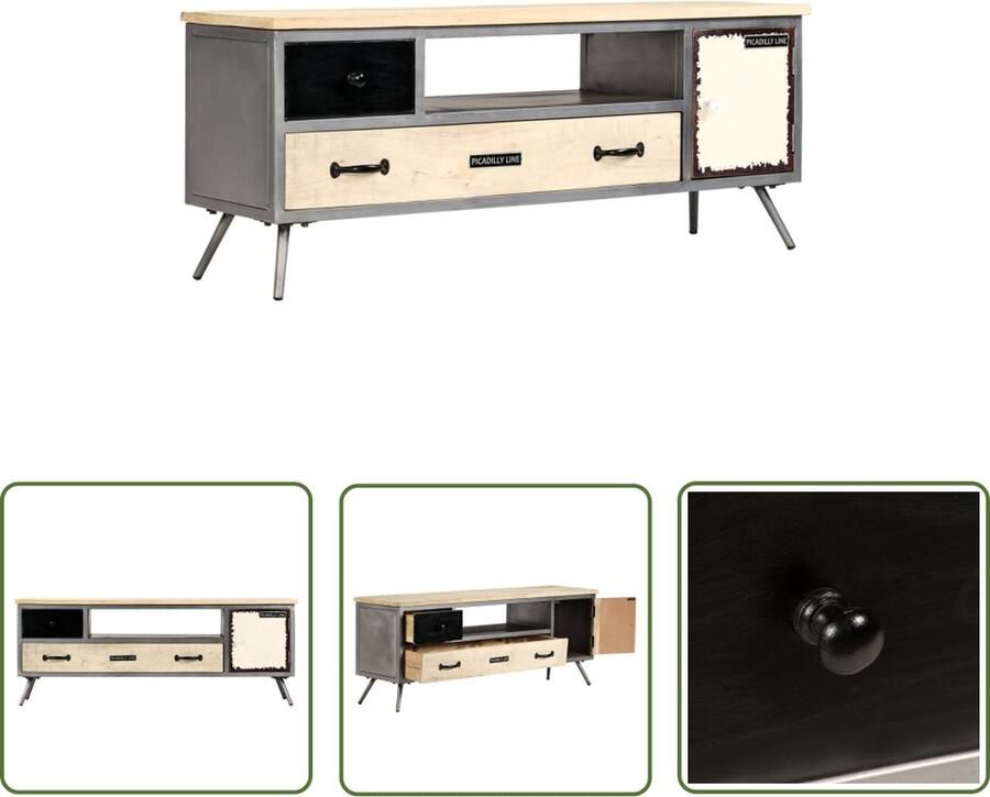 The Living Store vidaXL Mangohout Tv-kast Tv-meubel 120x30x45 cm massief mangohout en staal Industrieel Vintage Salontafel - Foto 2