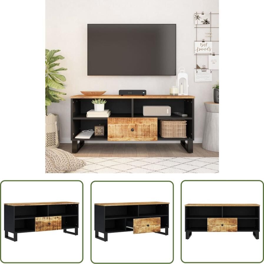 The Living Store TV-meubel Mangohout 100 x 33 x 46 cm opbergruimte en uitstalfunctie Tv-meubel Mangohout Salontafel Kast Opbergkast - Foto 2