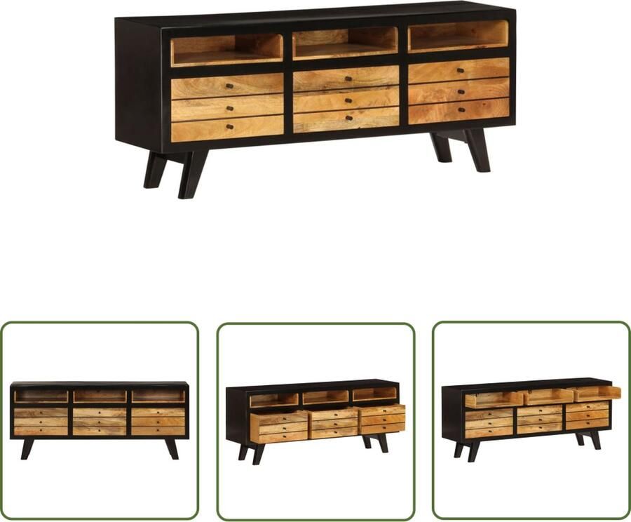 The Living Store Retro Tv-meubel Mangohout 120 x 30 x 50 cm 3 lades 3 vakken Zwart bruin Retro Tv-meubel Mangohout Tv-meubel Vintage Tv-stand Tv Kast Tv Meubilair - Foto 2