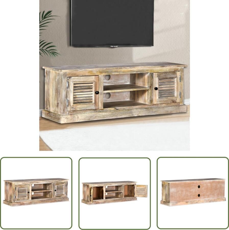 The Living Store TV-meubel Mangohout 120 x 30 x 40 cm Witgekalkt TV-meubel Mangohouten Meubilair Vintage Tv-tafel Salontafel Houten Tv-kast - Foto 2
