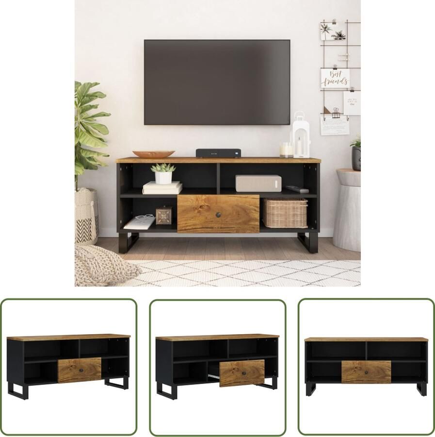 The Living Store TV-meubel Mangohout 100 x 33 x 46 cm Opbergruimte Uitstalfunctie TV-meubel Mangohouten Tv-kast Salontafel Opbergruimte Media Kast - Foto 2