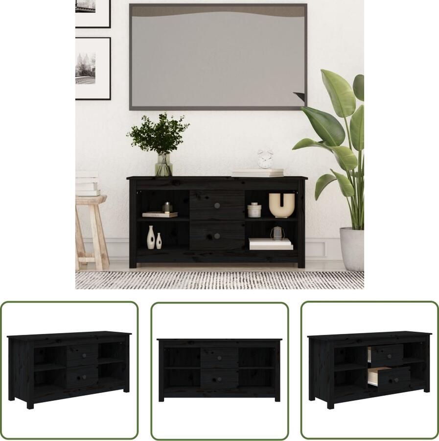 The Living Store vidaXL Massief Hout Tv-kast Tv-meubel 103x36 5x52 cm massief grenenhout zwart Grenenhout Zwarte Tv-kast Salon Meubilair - Foto 2