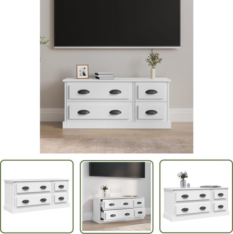 The Living Store vidaXL Media Kast Tv Kast Tv-meubel 100x35 5x45 cm bewerkt hout wit Salontafel Houten Meubilair Wit Meubilair - Foto 2