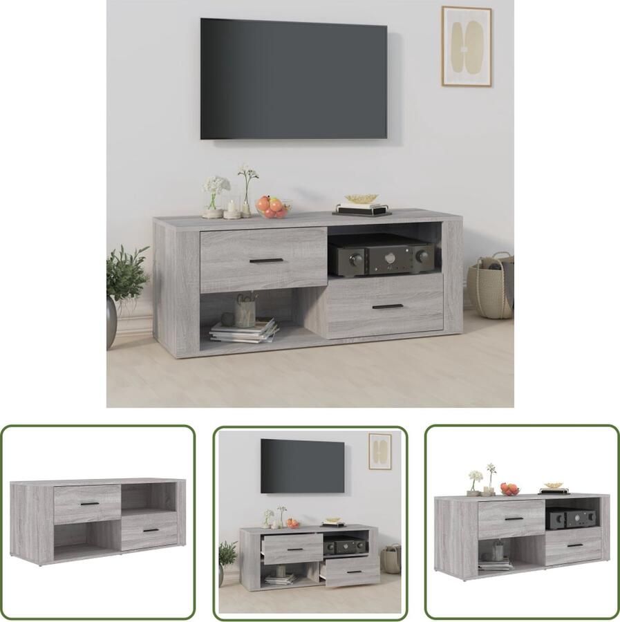 The Living Store vidaXL Media Kast Tv Kast Tv-meubel 100x35x40 cm bewerkt hout grijs sonoma eikenkleurig Salontafel Houten Tv Stand Grijze Tv Kast - Foto 2