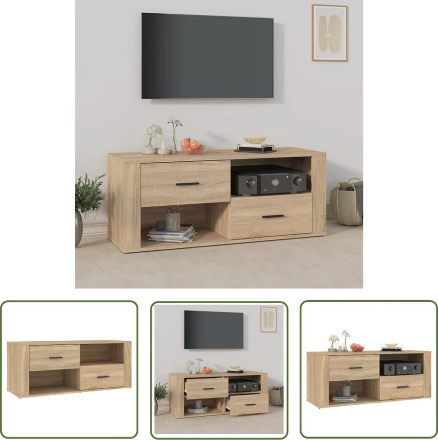 The Living Store vidaXL Media Kast Tv Kast Tv-meubel 100x35x40 cm bewerkt hout sonoma eikenkleurig Salontafel Houten Tv Stand Tv Unit - Foto 2