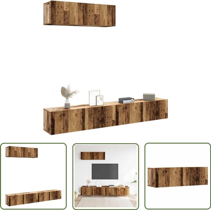 The Living Store vidaXL Media Kast Tv Kast Tv-wandmeubelen 3 st 100x30x30 cm bewerkt hout oud houtkleurig Wandmontage Houten Tv Kast Opbergruimte