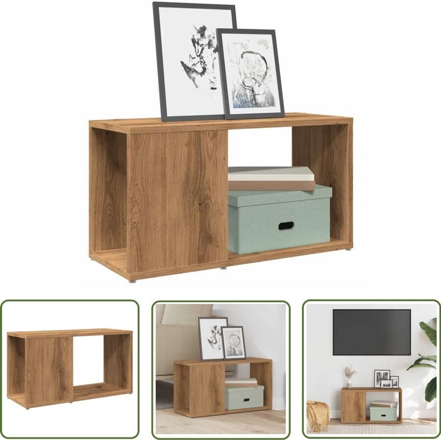 The Living Store vidaXL Tv-meubel 60x24x32 cm bewerkt hout artisanaal eikenkleur Tv-meubel Media Kast Houten Tv-standaard Salontafel Bergruimte