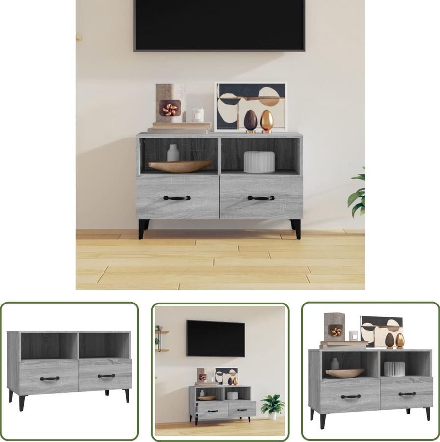 The Living Store Tv-meubel Grijs Sonoma Eiken 80x36x50 cm Stevig Hout Opbergruimte Stevig Blad Tv-meubel Media Kast Hifi-meubel Woonkamerinrichting Houten Tv-stand - Foto 2