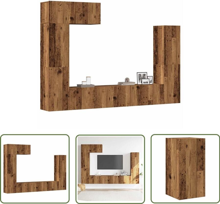 The Living Store vidaXL Mediaca St Tv Kast 5-delig Tv-meubelset wandmontage bewerkt hout oud houtkleurig Houten Tv Stand Salontafel Opbergkast