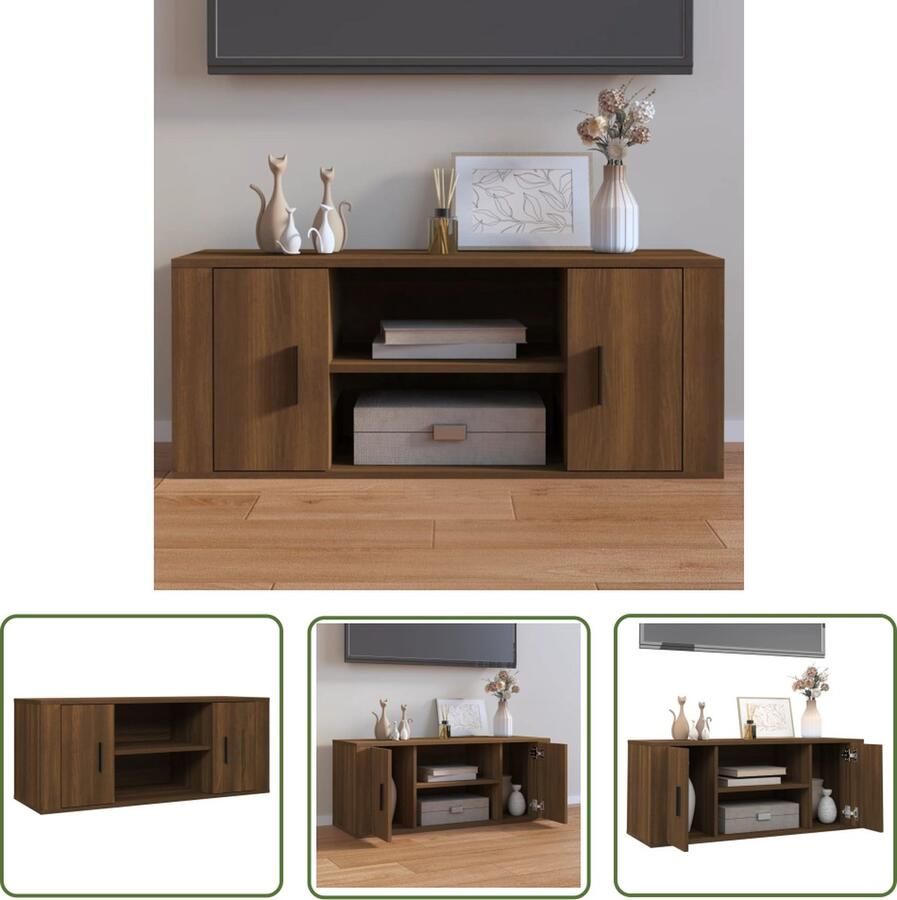 The Living Store vidaXL Mediakas Tv Kast Tv-meubel 100x35x40 cm bewerkt hout bruin eikenkleur Houten Tv Stand Salontafel Tv Meubilair - Foto 2