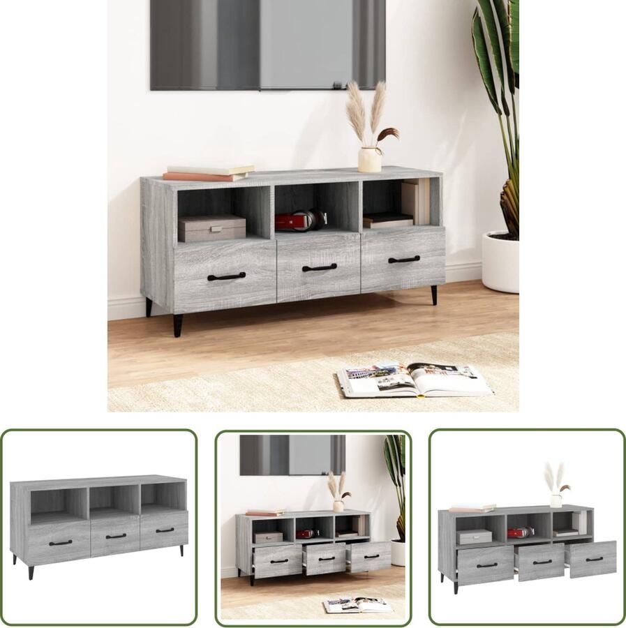 The Living Store Televisiemeubel Modern Media-kast 102 x 35 x 50 cm Grijs Sonoma Eiken Televisieserie Kast Mediakasten Tv Tafel Houten Tv Stand Grijze Tv Kast - Foto 2