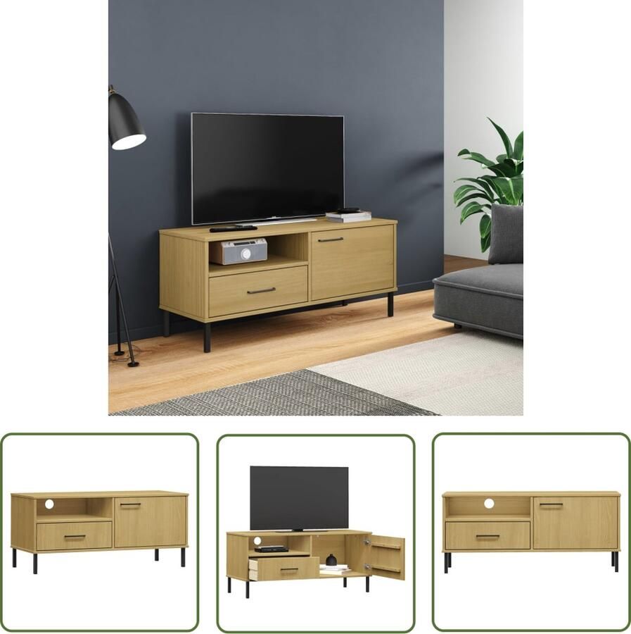 The Living Store vidaXL Meubilair TV-kast Tv-meubel met metalen poten OSLO massief grenenhout bruin Salontafel Hout Grenenhout - Foto 2