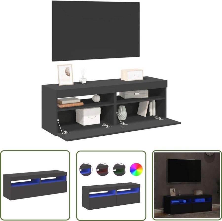 The Living Store vidaXL Tv-meubelen 2 st met LED-verlichting 60x35x40 cm grijs TV-meubel Meubilair Salontafel Entertainment Center Led Verlichting