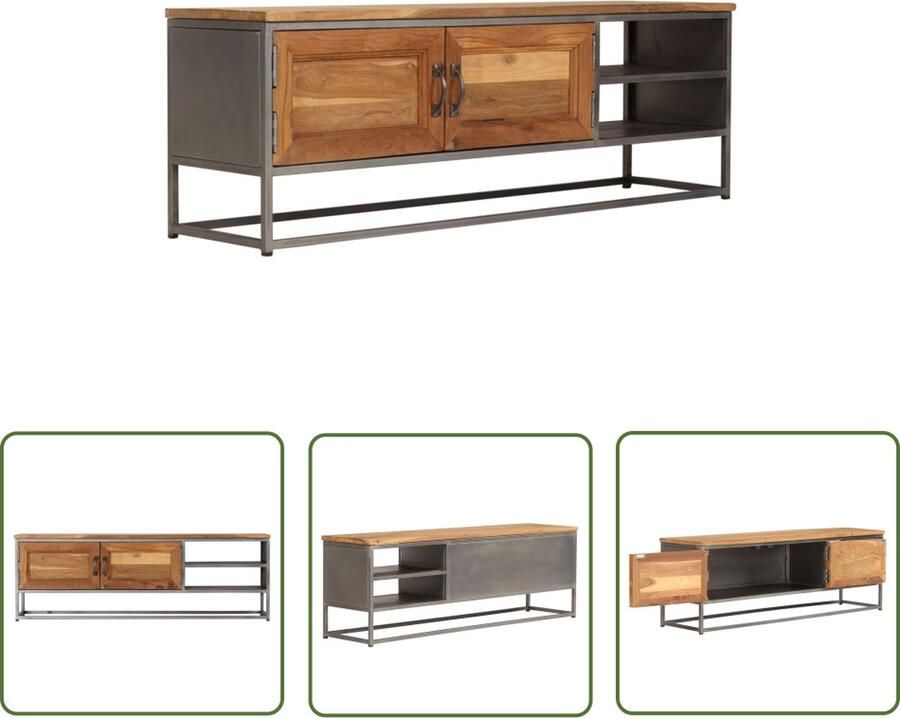 The Living Store Tv-kast Rustieke Charme 120 x 30 x 40 cm Gerecycled Teakhout en Stalen Frame Tv-kast Rustic Teak Vintage Houten Tv-tafel - Foto 2