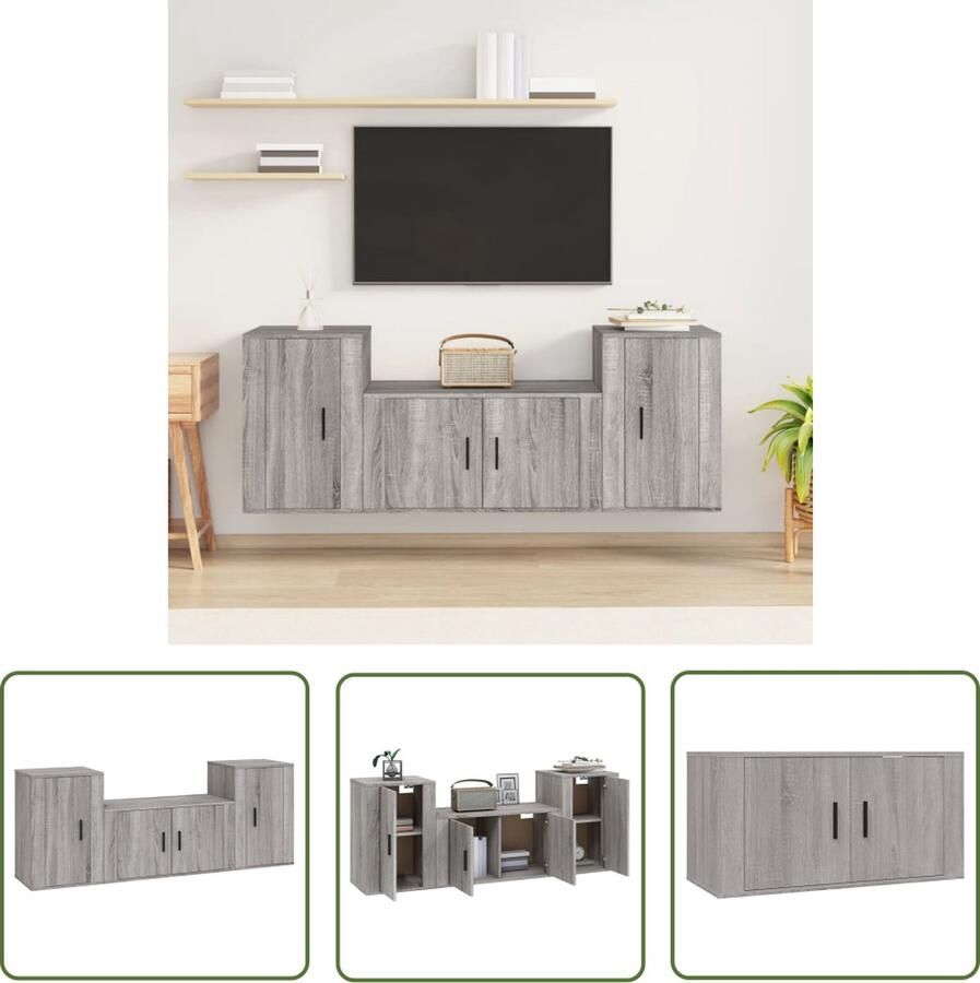 The Living Store Klassieke televisiekastenset grijs sonoma eiken stevig materiaal voldoende opbergruimte Tv Kast Salon Meubilair Houten Tv Stand Grijze Tv Kast Sonoma Eiken - Foto 2