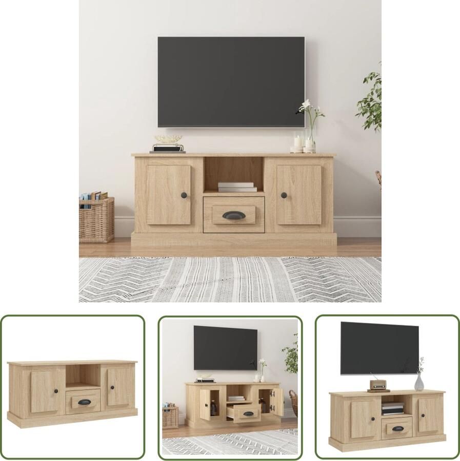 The Living Store vidaXL Tv-meubel 100x35 5x45 cm bewerkt hout sonoma eikenkleurig Tv Kast Salon Meubilair Houten Tv Kast Tv Tafel Sonomaplank - Foto 2