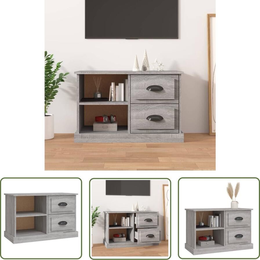 The Living Store vidaXL Salon Meubilair Tv Kast Tv-meubel 73x35 5x47 5 cm bewerkt hout grijs sonoma eikenkleur Houten Tv Kast Houten Kasten Media Kast - Foto 2