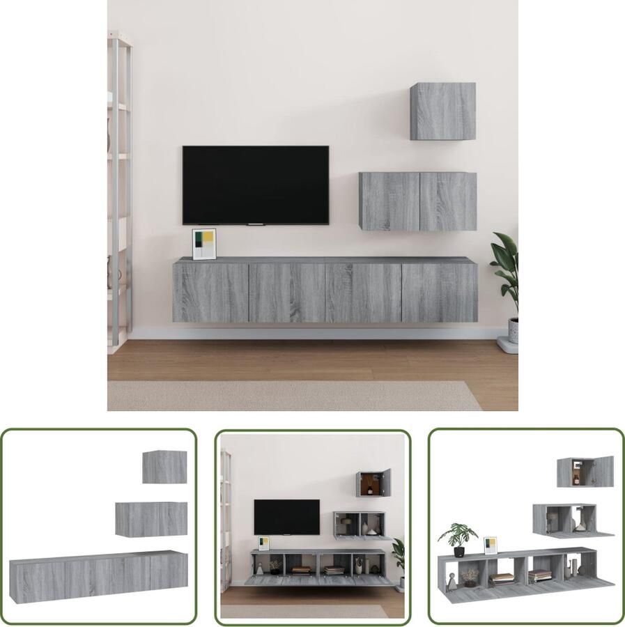 The Living Store TV Meubelset Sonoma Eiken Set van 3 30.5x30x30cm 60x30x30cm 80x30x30cm Tv Meubel Salon Meubilair Houten Tv Kast Grijze Tv Kast Wandmontage Tv Kast - Foto 2