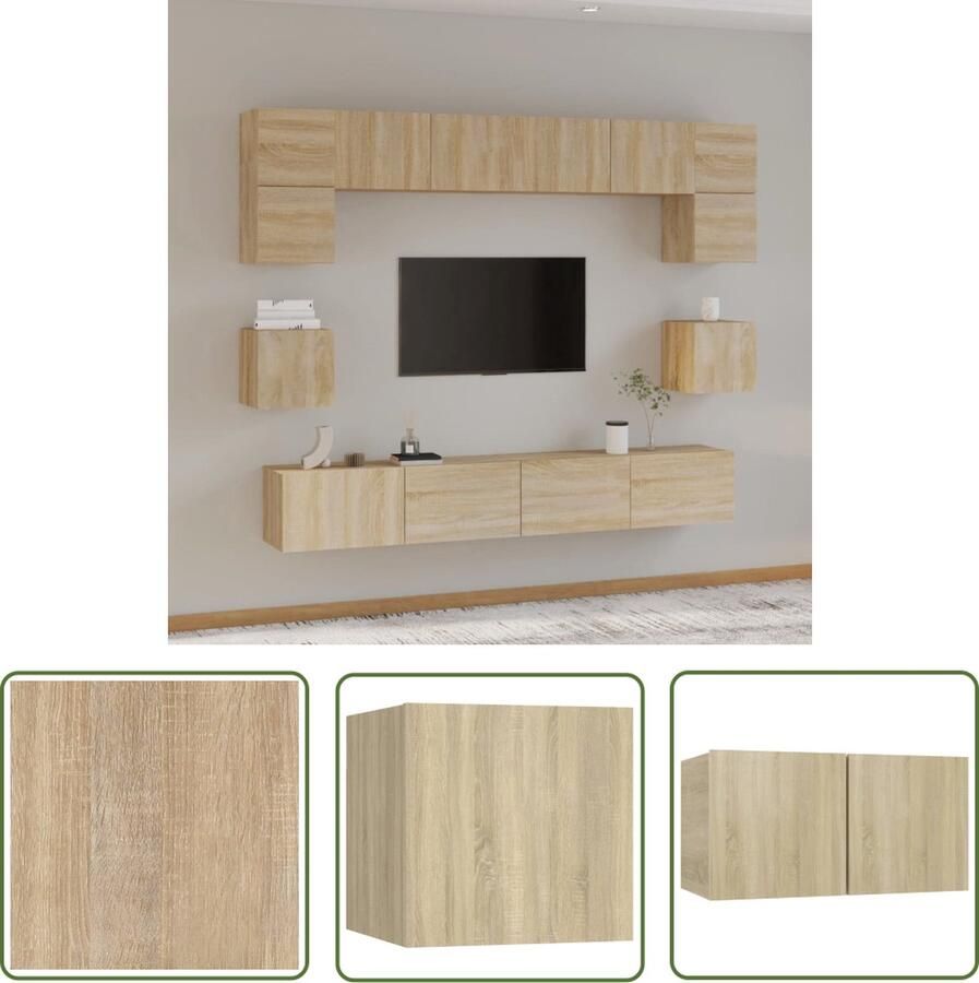 The Living Store vidaXL Salontafel Televisiescherm Meubilair 8-delige Tv-meubelset bewerkt hout sonoma eikenkleurig Houten Tv-stand Tv-opstelling Sonomaneikleur - Foto 2