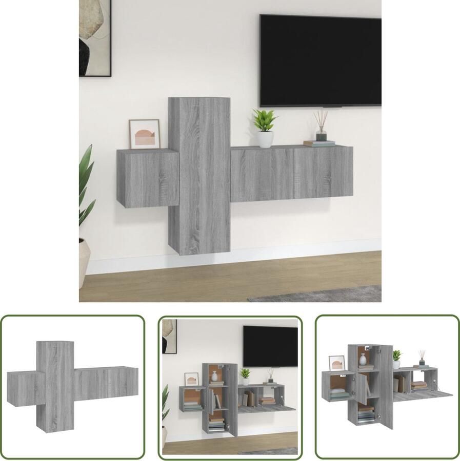 The Living Store Televisiemeubelset Grijs Sonoma Eiken 80 x 30 x 30 cm 30.5 x 30 x 90 cm 30.5 x 30 x 30 cm Televisiesecretaris Salontafel Houten Meubilair Grijze Meubels Wandmontage - Foto 2
