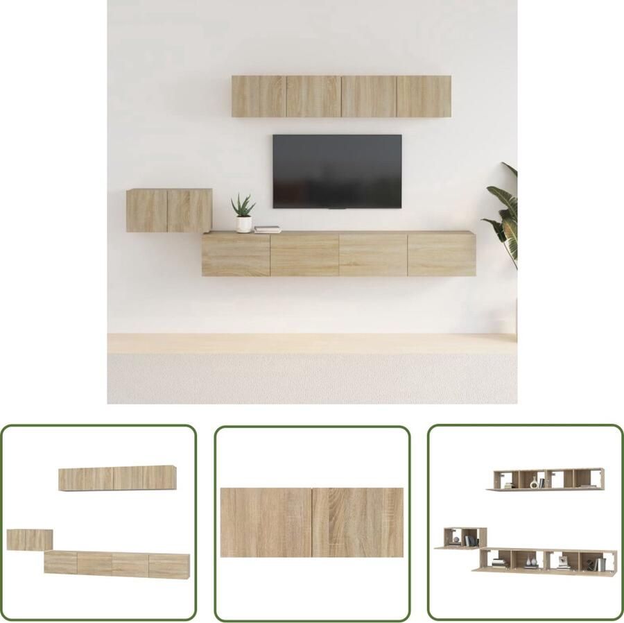 The Living Store Televisiemeubelset Sonoma eiken 60x30x30cm 2x 100x30x30cm 2x 80x30x30cm Televisiesectie Salontafel Houten Meubilair Bruine Meubels Wandmontage - Foto 2
