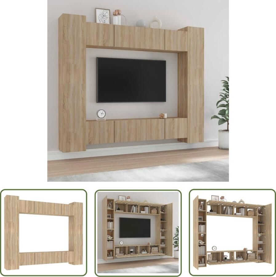 The Living Store Televisiemeubelset Sonoma Eiken 80x30x30cm 30.5x30x90cm (BxDxH) Televisieserie Salontafel Houten Kast Wandmontage Bruine Kleur - Foto 2