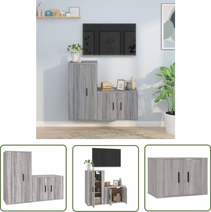The Living Store Televisiekastenset TV-meubel 57x34.5x40 cm 40x34.5x80 cm Grijs Sonoma Eiken Tv Kast Salontafel Houten Tv Stand Grijze Tv Kast Televisiesectie - Foto 2