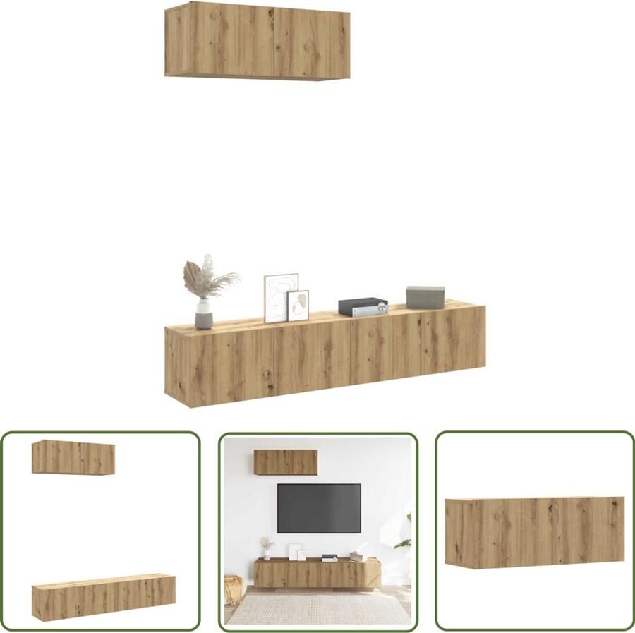 The Living Store vidaXL Salontafel Tv Kast 3-delig Tv-meubelset wandmontage bewerkt hout artisanaal eiken Houten Tv-meubel Werkbank Opslagruimte
