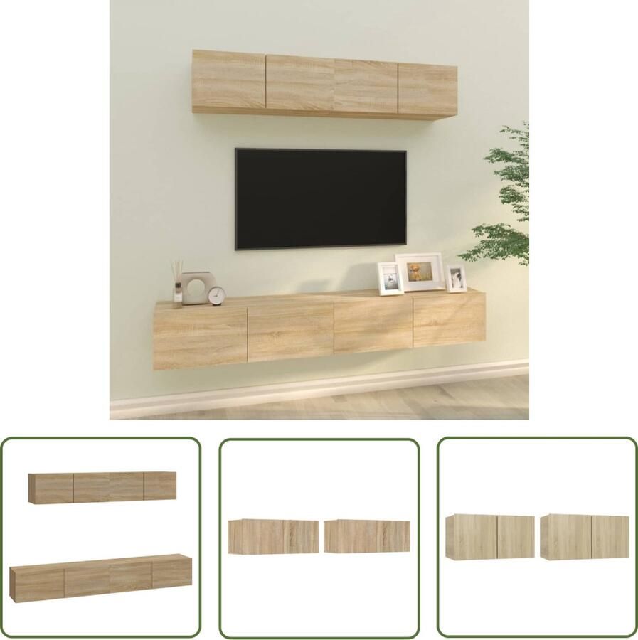 The Living Store TV-meubelset Sonoma Eiken 60x30x30cm 80x30x30cm Stevig en praktisch design Tv Kast Salontafel Houten Tv-meubel Wandmontage Bruine Tv-kast - Foto 2