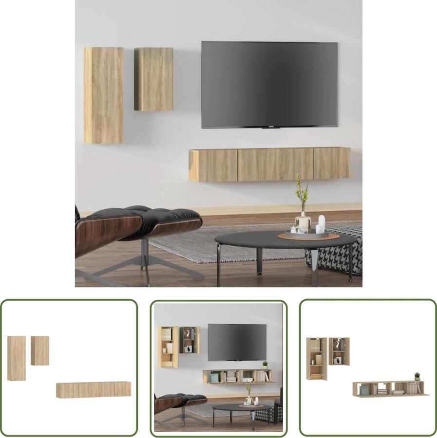 The Living Store Televisiemeubel Set Sonoma eiken TV-kasten 30.5 x 90 cm 30.5 x 60 cm 80 x 30 cm Tv Kast Salontafel Houten Tv Stand Wandmontage Sonoma Eiken - Foto 2