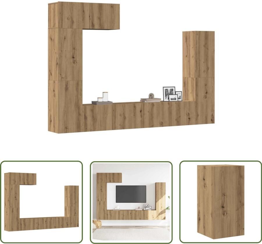 The Living Store vidaXL Salontafel Tv Kast 5-delig Tv-meubelset wandmontage bewerkt hout artisanaal eiken Woonkamer Meubilair Houtsoort Kunststof