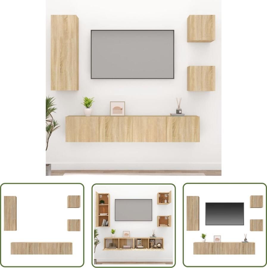 The Living Store TV-meubelset Sonoma Eiken 2x 30.5x30x30 cm 1x 30.5x30x90 cm 2x 80x30x30 cm Tv Kast Salontafel Houten Tv Stand Wandmontage Tv Kast Tv Meubelset - Foto 2