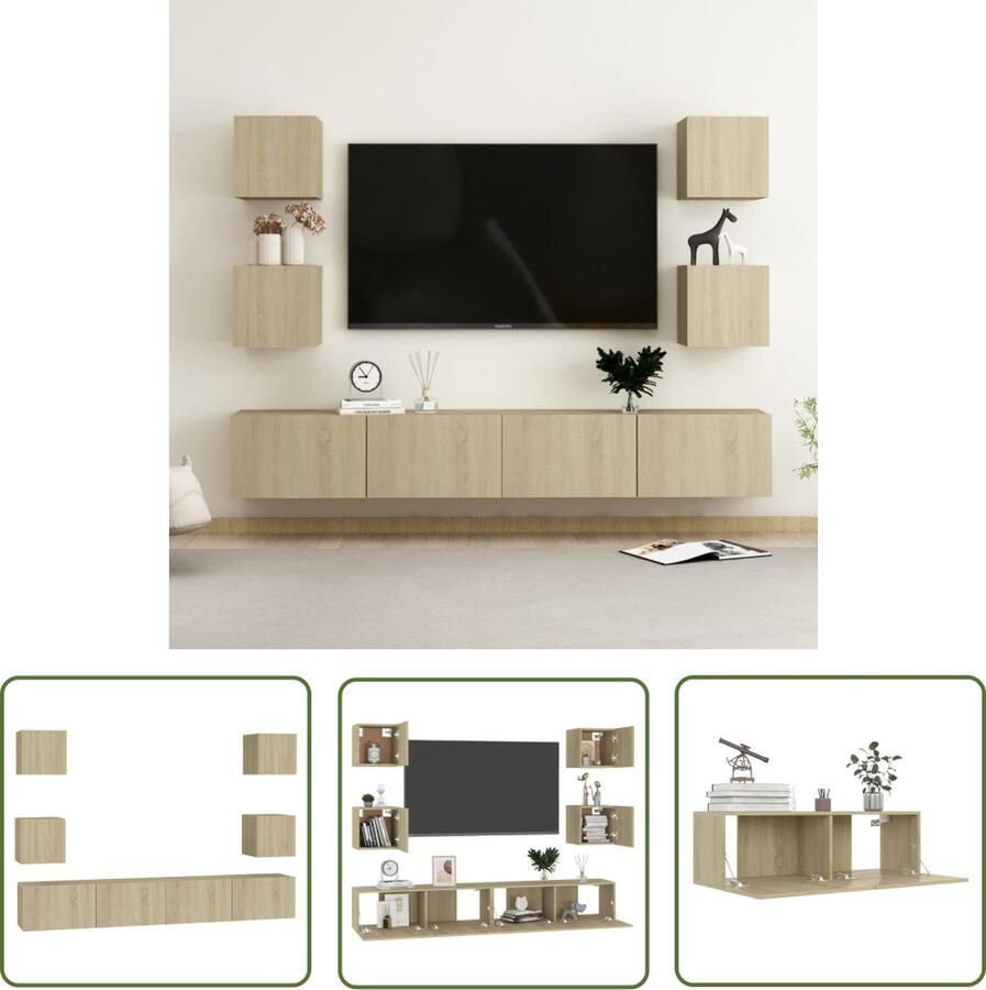 The Living Store Televisiekast Trendy design Muurbevestiging Opbergruimte Eenvoudig te onderhouden Sonoma eiken Afmetingen (L)- 100 x 30 x 30 cm Afmetingen (S)- 30.5 x 30 x 30 cm Montage vereist 2 x tv-meubel (L) 4 x tv-meubel (S) - Foto 2