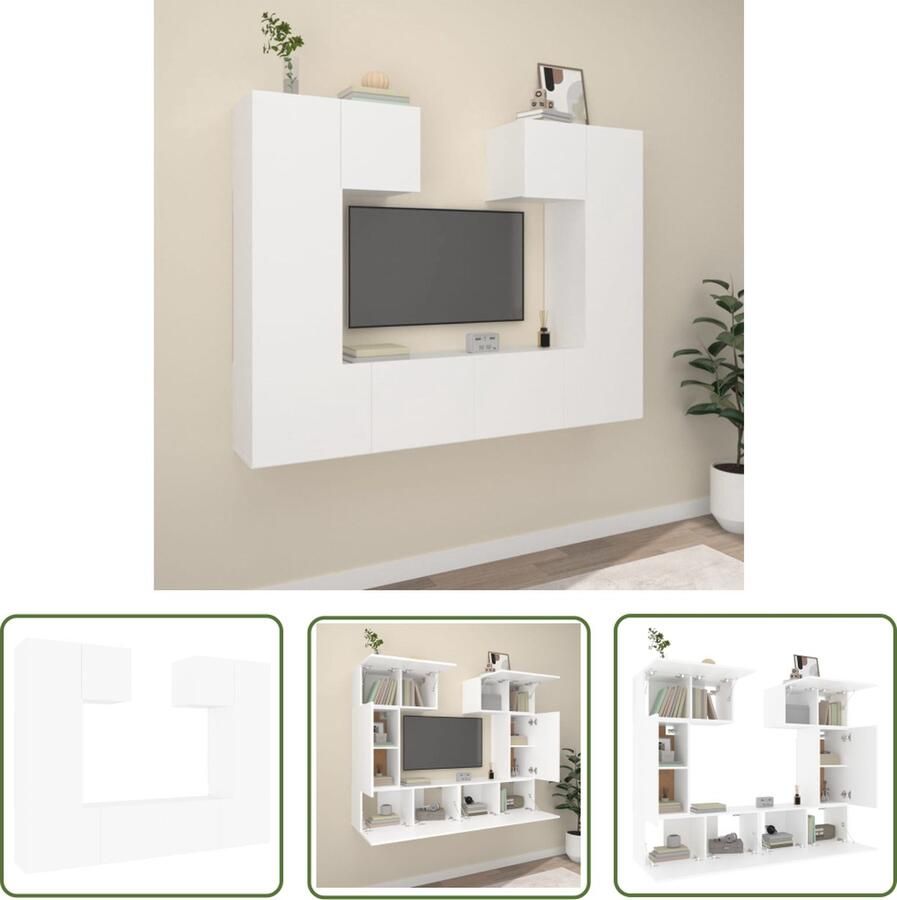 The Living Store vidaXL 6-delige Tv-meubelset bewerkt hout wit TV Kast Salontafel Wandmontage Houten Tv Stand Wit Tv Meubel - Foto 2