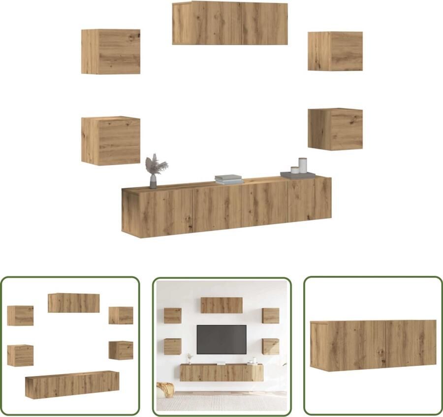 The Living Store vidaXL Salontafel Tv Kast 7-delig Tv-meubelset wandmontage artisanaal eiken Houten Tv Stand Media Kast Opbergkast