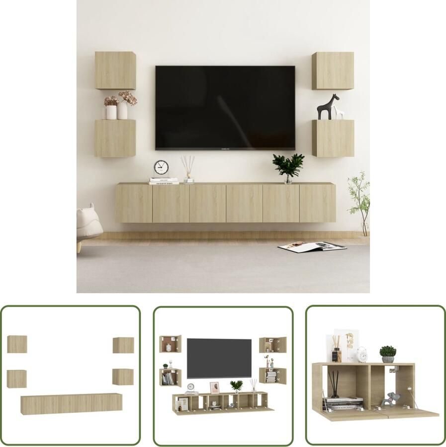 The Living Store vidaXL 7-delige Tv-meubelset bewerkt hout sonoma eikenkleurig Tv-kast Salontafel Houten Kast Media Kast Tv-meubel - Foto 2