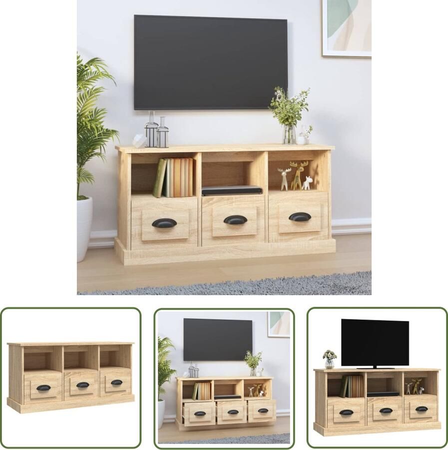 The Living Store vidaXL Salontafel Tv Kast Tv-meubel 100x35x50 cm bewerkt hout sonoma eikenkleurig Houten Tv-stand Tv Stand Media Kast - Foto 2