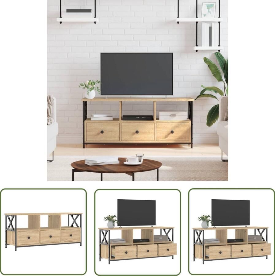 The Living Store vidaXL Salontafel Tv Kast Tv-meubel 102x33x45 cm bewerkt hout en ijzer sonoma eikenkleur Industrieel Meubilair Houten Tv Stand Media Kast - Foto 3