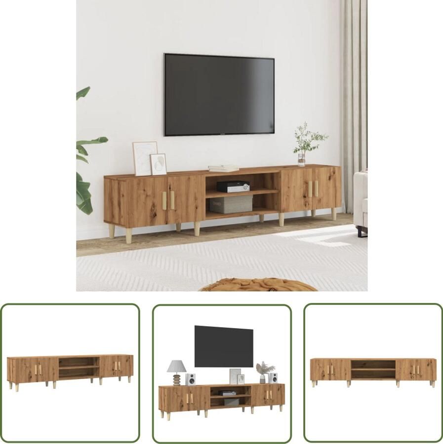 The Living Store vidaXL Tv-meubel 180x31 5x40 cm bewerkt hout artisanaal eikenkleurig Tv Kast Salontafel Televisiemeubilair Houtskelet Kunststof Tafelblad