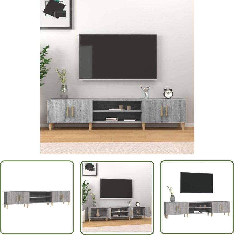 The Living Store TV-kast Trendy TV-meubel 180x31.5x40 cm Grijs Sonoma Eiken Duurzaam materiaal TV Kast Salontafel Media Kast Grijze Meubels Houtsoort - Foto 2