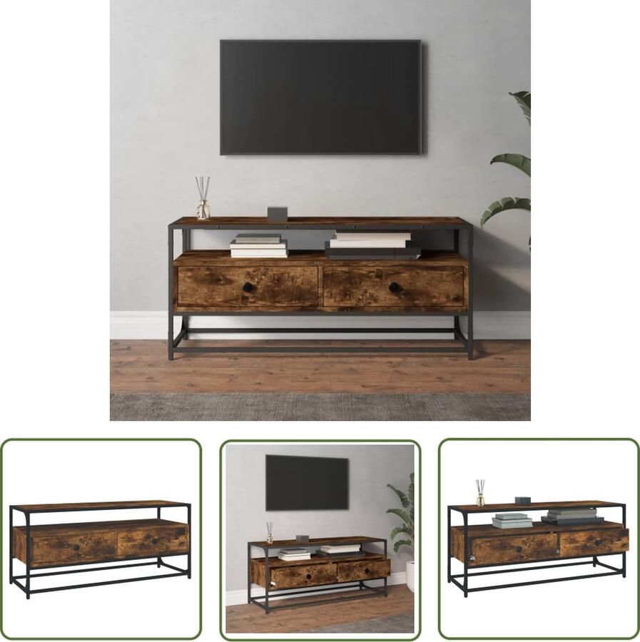 The Living Store vidaXL Tv-meubel 100x35x45 cm bewerkt hout gerookt eikenkleurig Tv-meubel Salontafel Houten Meubilair Kastje Bergruimte - Foto 2