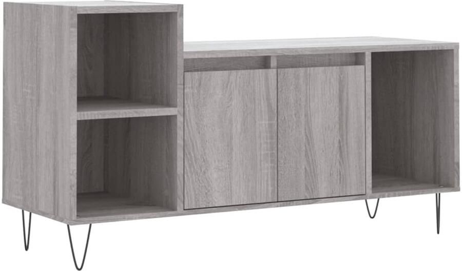 The Living Store TV-meubel Trendy Tv-meubel 100 x 35 x 55 cm Grijs sonoma eiken Stevig hout en metaal Tv-meubel Salontafel Media Kast Houten Tv-kast Grijze Tv-kast