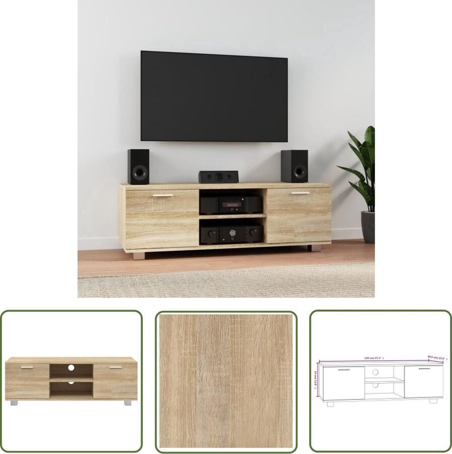 The Living Store TV-meubel Sonoma eiken 120 x 40.5 x 35 cm Duurzaam hout 4 vakken Kabelgaten Tv-meubel Salontafel Houten Meubilair Kast Bergruimte - Foto 2