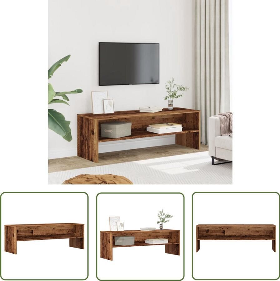 The Living Store Tv-meubel 120x40x40 cm bewerkt hout oud houtkleurig Tv-meubel Salontafel Houten Tv-stand Opbergruimte Kast