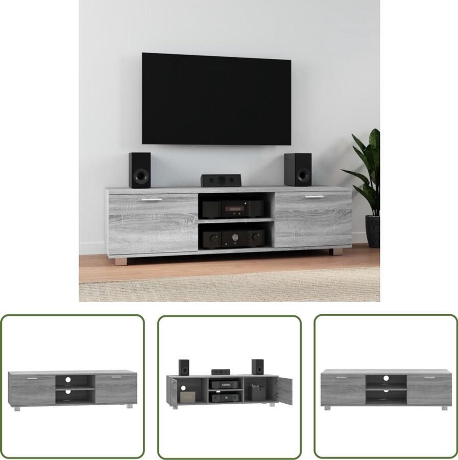 The Living Store vidaXL Tv-meubel 140x40 5x35 cm bewerkt hout grijs sonoma eikenkleurig Tv-meubel Salontafel Houten Tv-meubel Grijze Tv-meubel Design Tv-meubel